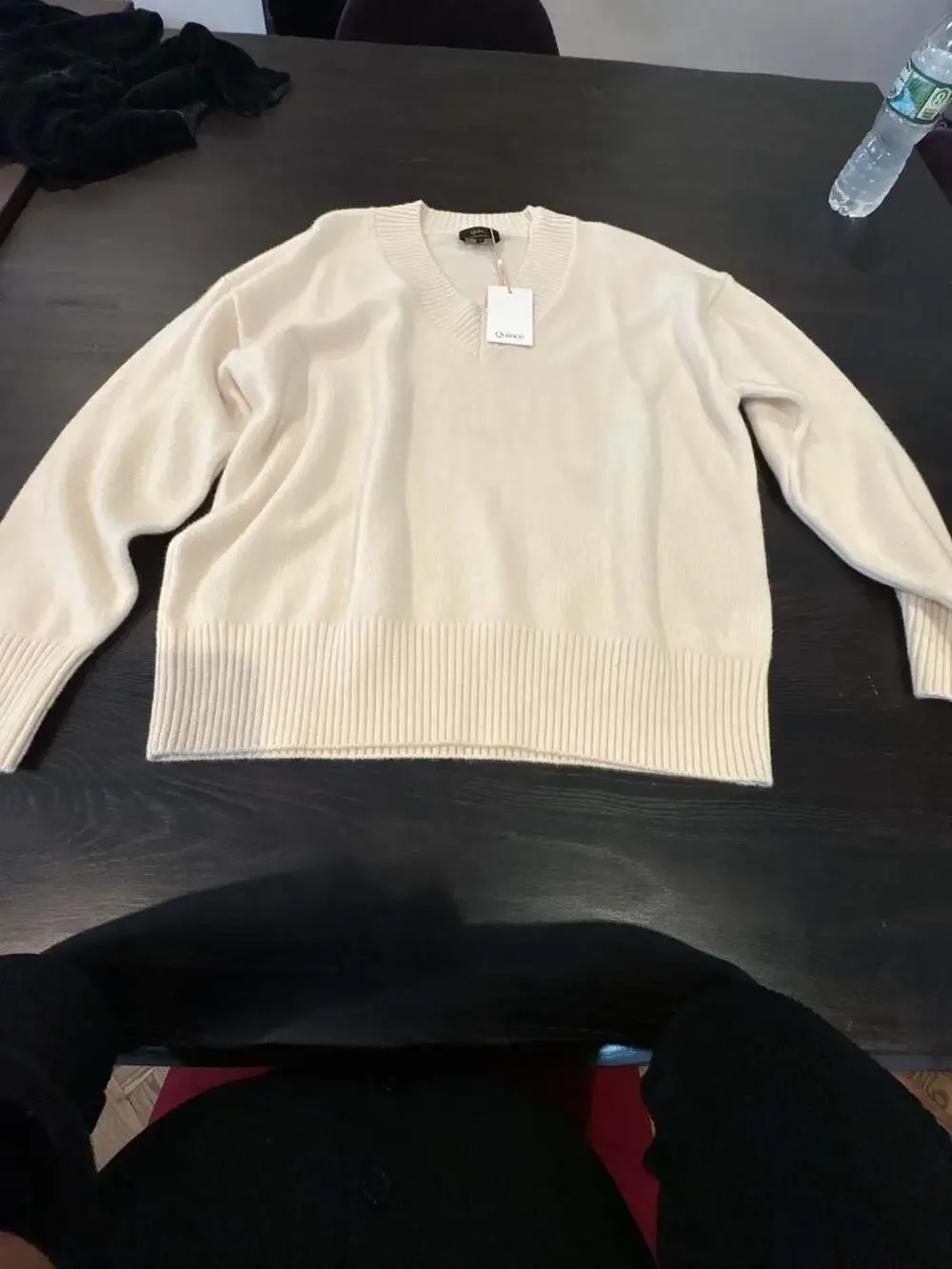 Quince 100% Mongolian Cashmere Oversized V-Neck Sweater Ivory Size S N